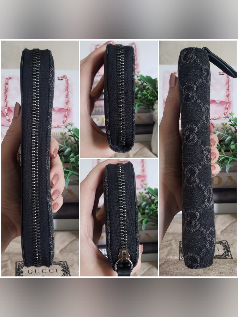 Authentic Pre-owned Gucci Petite Marmont Black Denim & Leather Zip Around Wallet - Picture 9 of 13